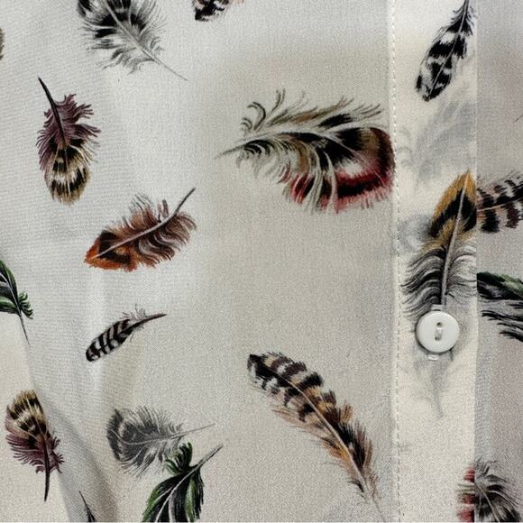 The‎ Kooples 100% Silk Cream Multicolor Boho Feather Print Button Down Top Sz S - Picture 10 of 12